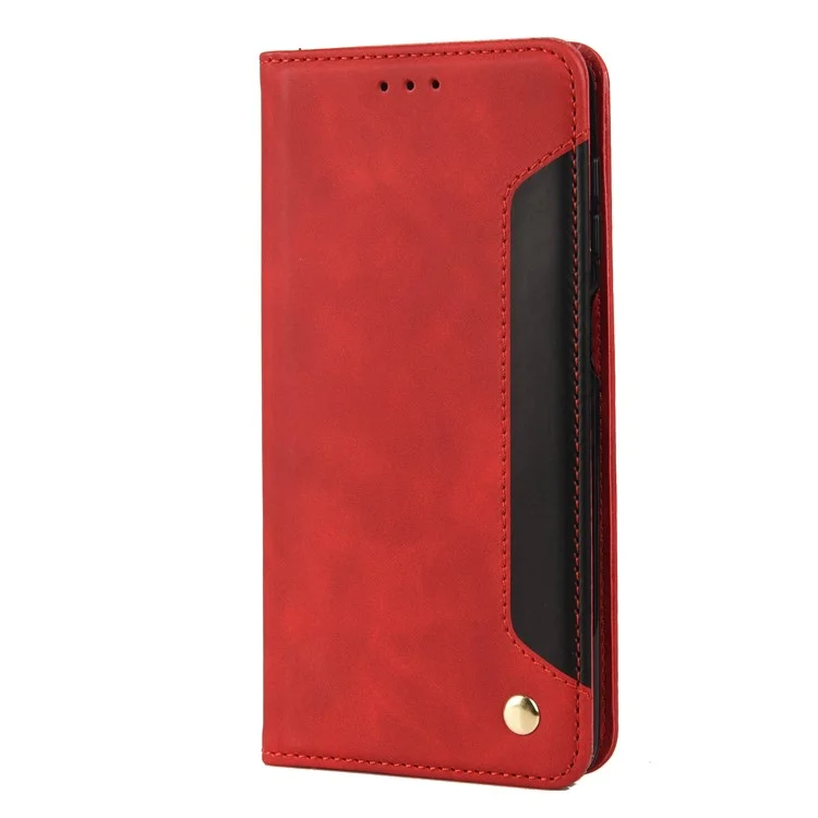 Shockproof Business Style Phone Stand Cover Phone Case Splicing Leather Shell for Samsung Galaxy A12 - Red