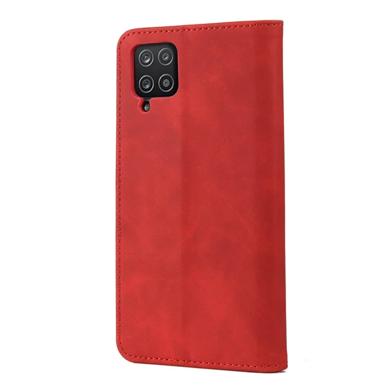 Shockproof Business Style Phone Stand Cover Phone Case Splicing Leather Shell for Samsung Galaxy A12 - Red