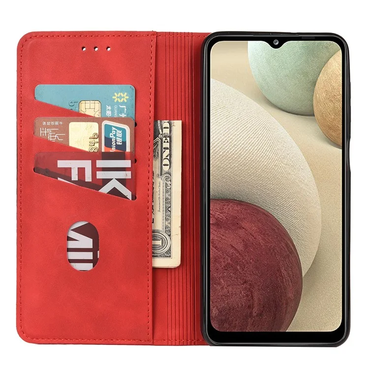 Shockproof Business Style Phone Stand Cover Phone Case Splicing Leather Shell for Samsung Galaxy A12 - Red