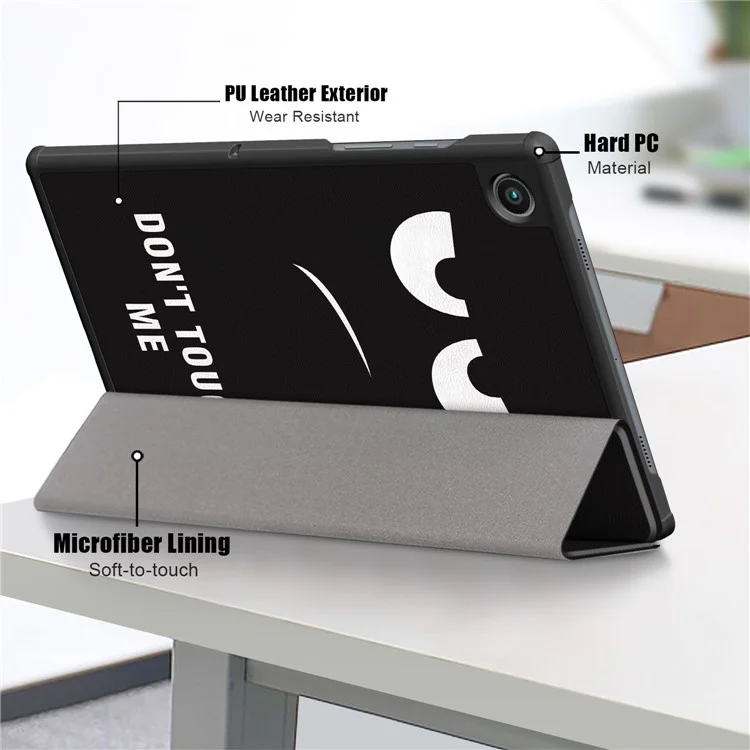 Étui de protection antichoc en PC dur et cuir PU souple avec motif d'impression pour Samsung Galaxy Tab A7 Lite 8,7 pouces SM-T220 (Wi-Fi) - Ne me touchez pas