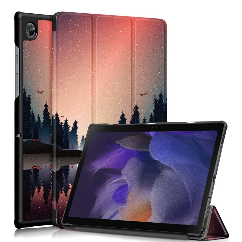 Pattern Printing Trifold Stand Hard PC Soft PU Leather Shockproof Protective Cover for Samsung Galaxy Tab A7 Lite 8.7-inch SM-T220 (Wi-Fi) - Starry Sky