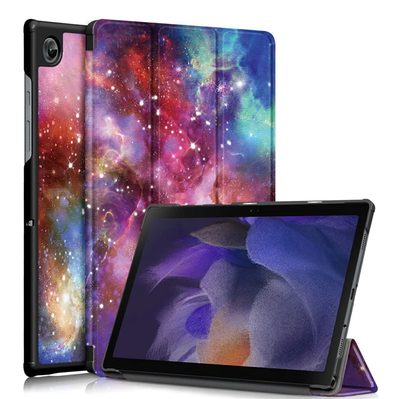 Pattern Printing Trifold Stand Hard PC Soft PU Leather Shockproof Protective Cover for Samsung Galaxy Tab A7 Lite 8.7-inch SM-T220 (Wi-Fi) - Nebula