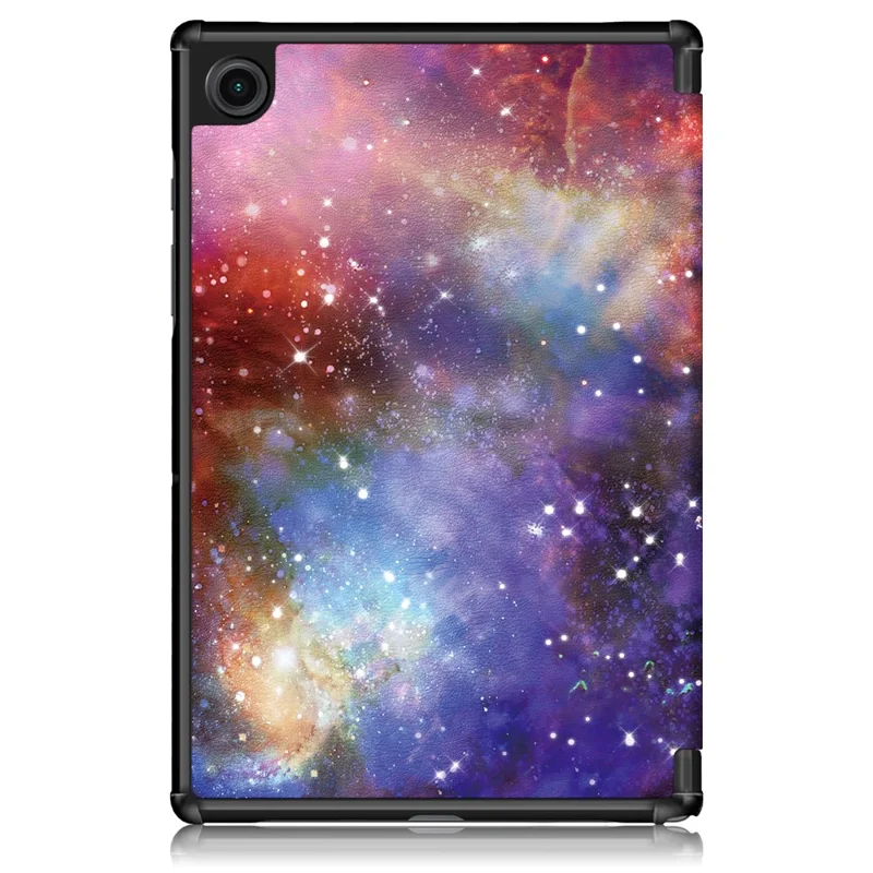 Pattern Printing Trifold Stand Hard PC Soft PU Leather Shockproof Protective Cover for Samsung Galaxy Tab A7 Lite 8.7-inch SM-T220 (Wi-Fi) - Nebula