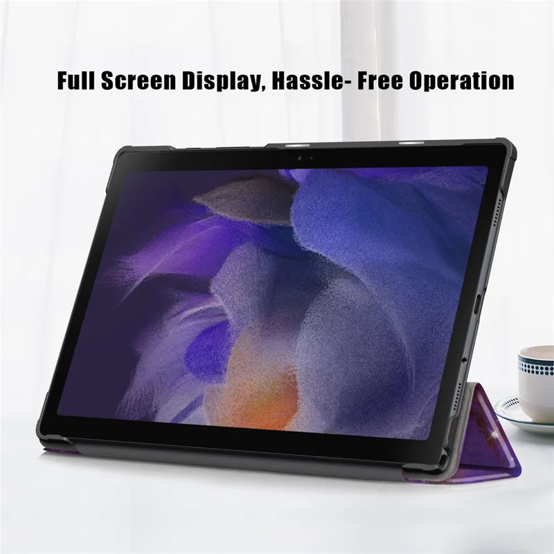 Pattern Printing Trifold Stand Hard PC Soft PU Leather Shockproof Protective Cover for Samsung Galaxy Tab A7 Lite 8.7-inch SM-T220 (Wi-Fi) - Nebula