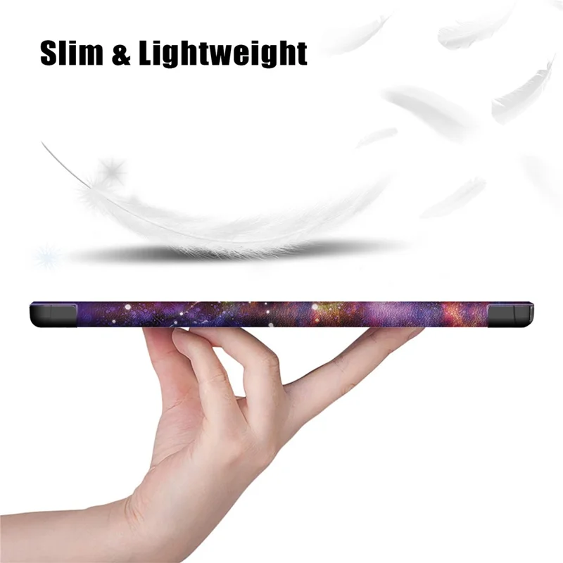 Pattern Printing Trifold Stand Hard PC Soft PU Leather Shockproof Protective Cover for Samsung Galaxy Tab A7 Lite 8.7-inch SM-T220 (Wi-Fi) - Nebula