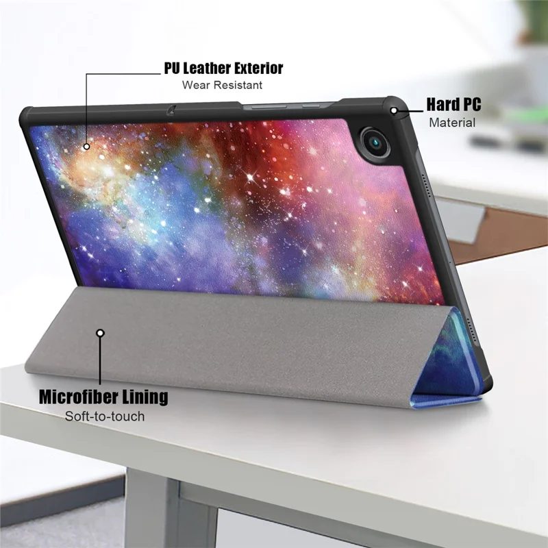 Pattern Printing Trifold Stand Hard PC Soft PU Leather Shockproof Protective Cover for Samsung Galaxy Tab A7 Lite 8.7-inch SM-T220 (Wi-Fi) - Nebula