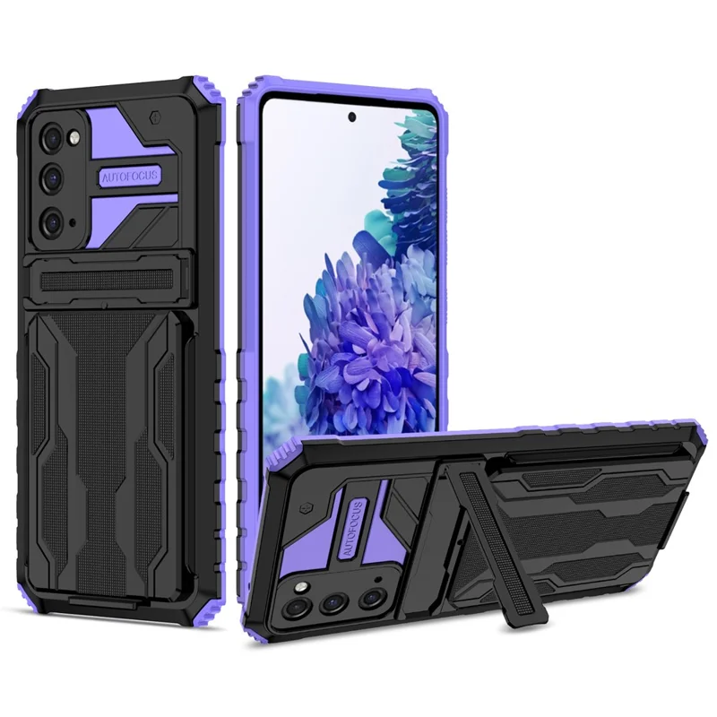 Conception de Créneaux de Fente de Carte Détachable PC + Coquille de Boîtier Hybride de Téléphone TPU Avec Béquille Pour Samsung Galaxy S20 FE 2022 / S20 FE / S20 FE 5g / S20 Lite - Violet