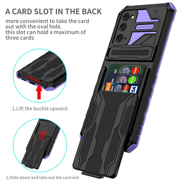 Conception de Créneaux de Fente de Carte Détachable PC + Coquille de Boîtier Hybride de Téléphone TPU Avec Béquille Pour Samsung Galaxy S20 FE 2022 / S20 FE / S20 FE 5g / S20 Lite - Violet