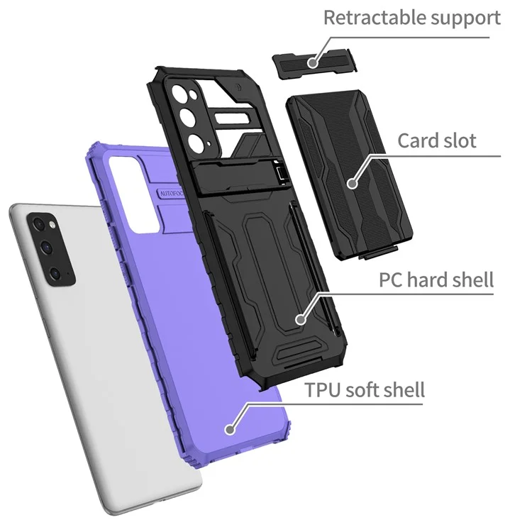 Conception de Créneaux de Fente de Carte Détachable PC + Coquille de Boîtier Hybride de Téléphone TPU Avec Béquille Pour Samsung Galaxy S20 FE 2022 / S20 FE / S20 FE 5g / S20 Lite - Violet