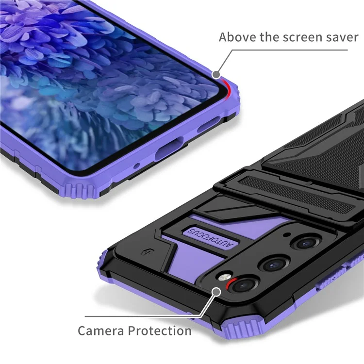 Conception de Créneaux de Fente de Carte Détachable PC + Coquille de Boîtier Hybride de Téléphone TPU Avec Béquille Pour Samsung Galaxy S20 FE 2022 / S20 FE / S20 FE 5g / S20 Lite - Violet