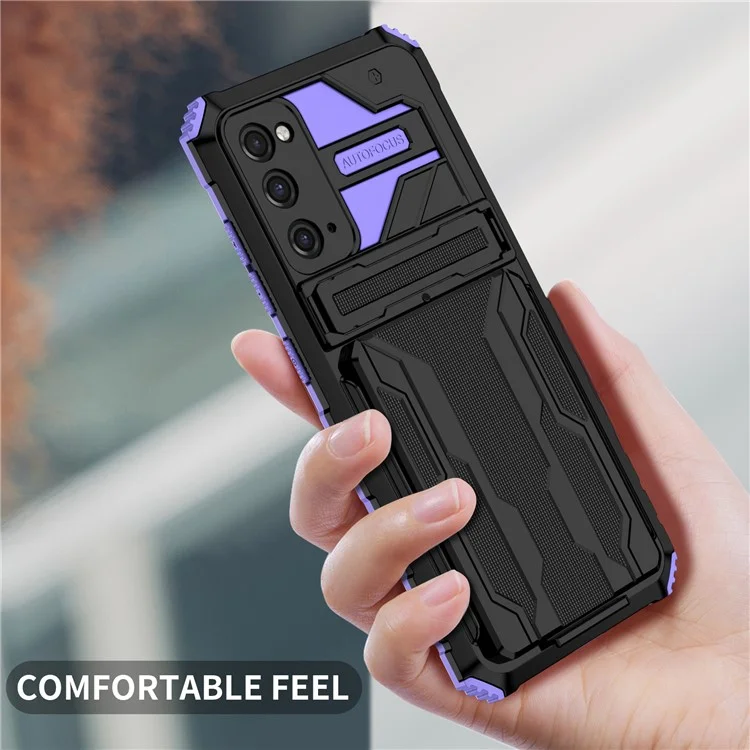 Conception de Créneaux de Fente de Carte Détachable PC + Coquille de Boîtier Hybride de Téléphone TPU Avec Béquille Pour Samsung Galaxy S20 FE 2022 / S20 FE / S20 FE 5g / S20 Lite - Violet