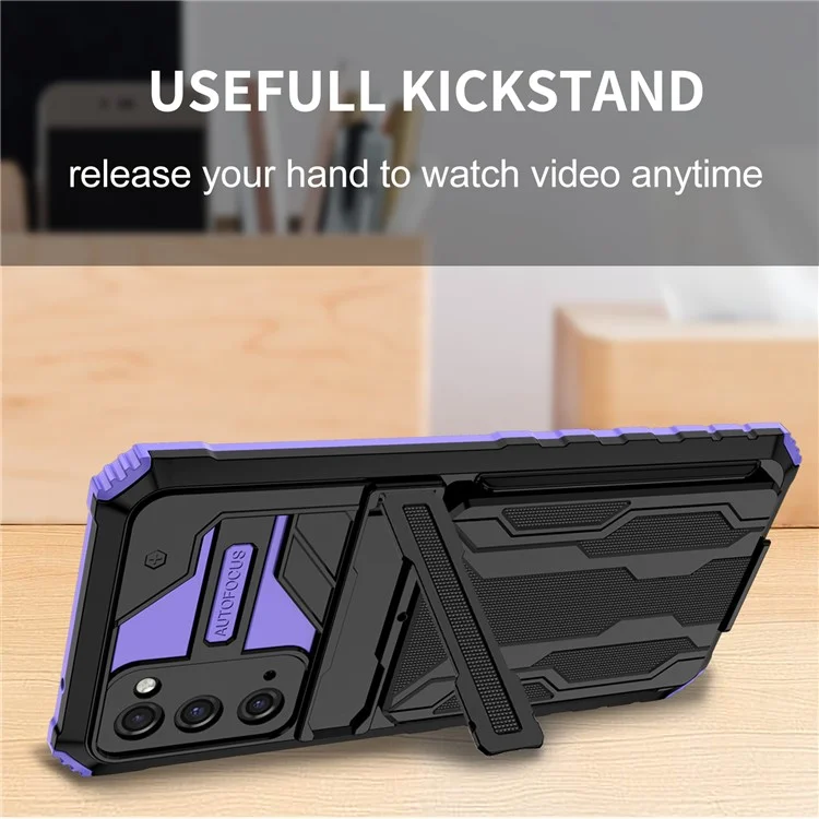 Conception de Créneaux de Fente de Carte Détachable PC + Coquille de Boîtier Hybride de Téléphone TPU Avec Béquille Pour Samsung Galaxy S20 FE 2022 / S20 FE / S20 FE 5g / S20 Lite - Violet