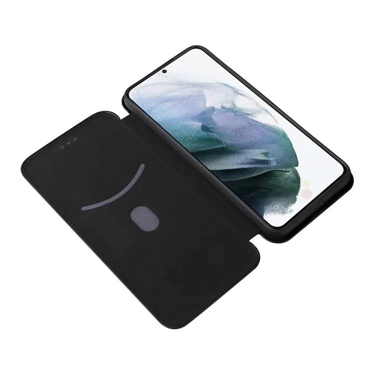 Carbon Fiber Texture Auto-absorbed Magnetic Closure Leather Stand Phone Case with Card Slot for Samsung Galaxy S22 5G - Black