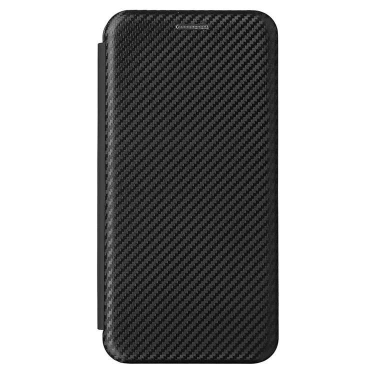 Carbon Fiber Texture Auto-absorbed Magnetic Closure Leather Stand Phone Case with Card Slot for Samsung Galaxy S22 5G - Black