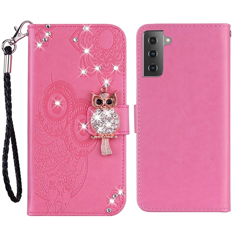 Fashion Drinestone Decor PU Cuero de Cuero Funda de Billetera Patrón de Flores Patrón de Flor Con Correa Para Samsung Galaxy S22+ 5G - Rosa