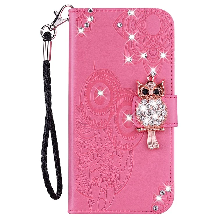 Fashion Drinestone Decor PU Cuero de Cuero Funda de Billetera Patrón de Flores Patrón de Flor Con Correa Para Samsung Galaxy S22+ 5G - Rosa
