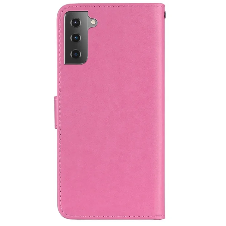 Fashion Drinestone Decor PU Cuero de Cuero Funda de Billetera Patrón de Flores Patrón de Flor Con Correa Para Samsung Galaxy S22+ 5G - Rosa