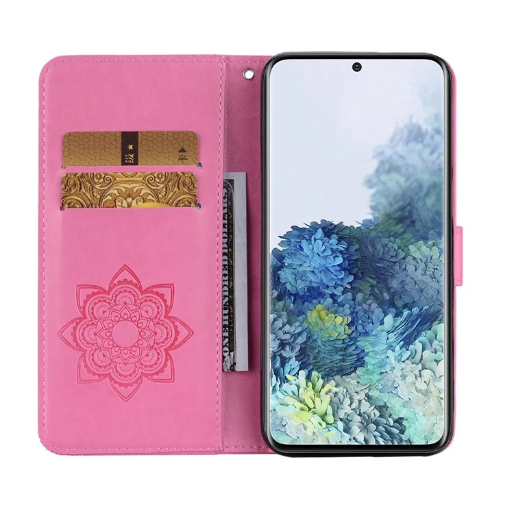 Fashion Drinestone Decor PU Cuero de Cuero Funda de Billetera Patrón de Flores Patrón de Flor Con Correa Para Samsung Galaxy S22+ 5G - Rosa