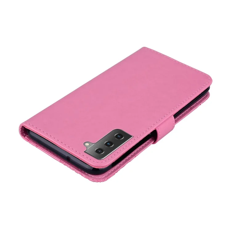 Fashion Drinestone Decor PU Cuero de Cuero Funda de Billetera Patrón de Flores Patrón de Flor Con Correa Para Samsung Galaxy S22+ 5G - Rosa