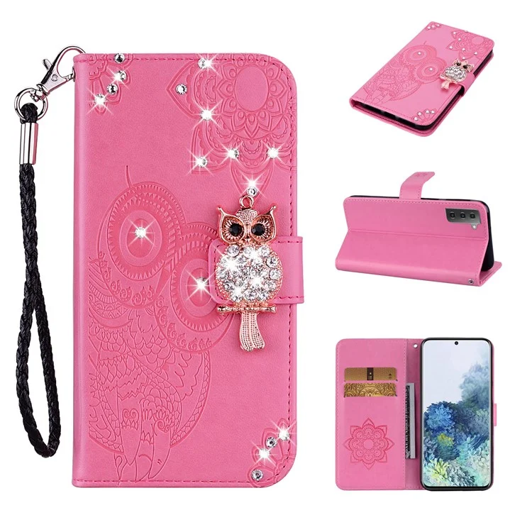 Fashion Drinestone Decor PU Cuero de Cuero Funda de Billetera Patrón de Flores Patrón de Flor Con Correa Para Samsung Galaxy S22+ 5G - Rosa