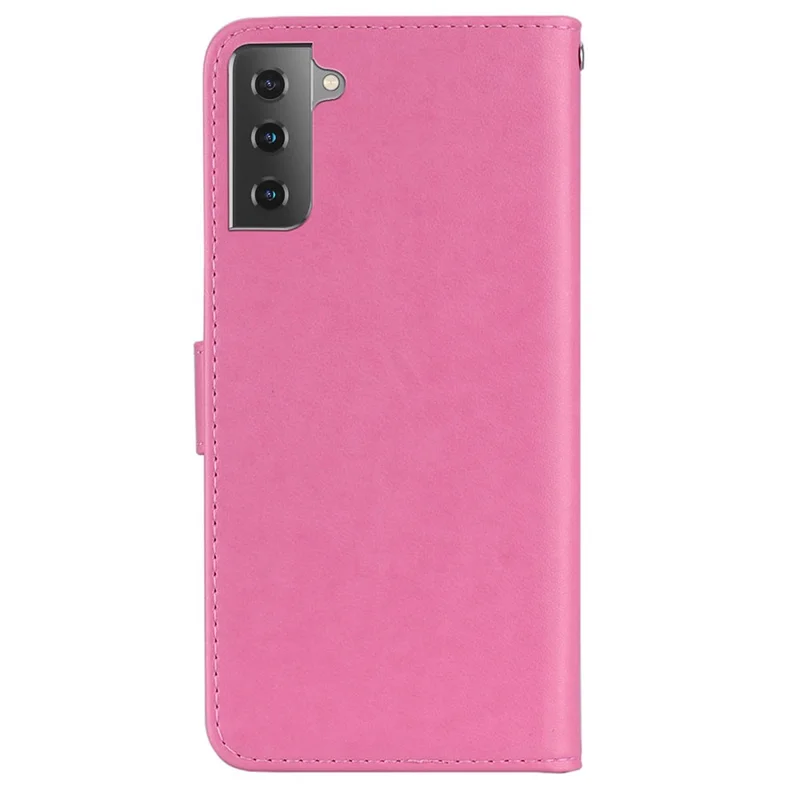 Owl Flower Pattern Imprinted PU Leather Wallet Stand All-Inclusive Protective Case with Strap for Samsung Galaxy S22 5G - Rose