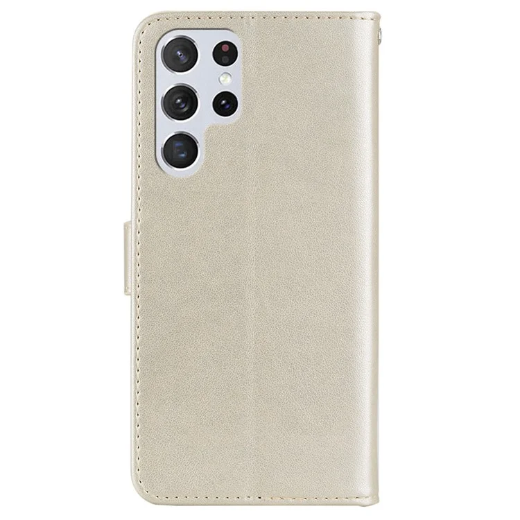 Flip Phone Case Stylish Imprinted Owl Flower Pattern Leather Wallet Shell for Samsung Galaxy S22 Ultra 5G - Gold