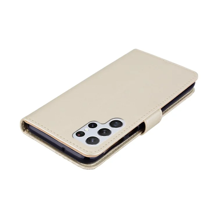 Flip Phone Case Stylish Imprinted Owl Flower Pattern Leather Wallet Shell for Samsung Galaxy S22 Ultra 5G - Gold