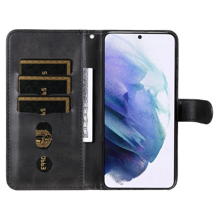 PU Leder Flip Case Reißverschluss Taschen -design Brieftasche Telefonabdeckung Shell Für Samsung Galaxy S22+ 5g - Schwarz