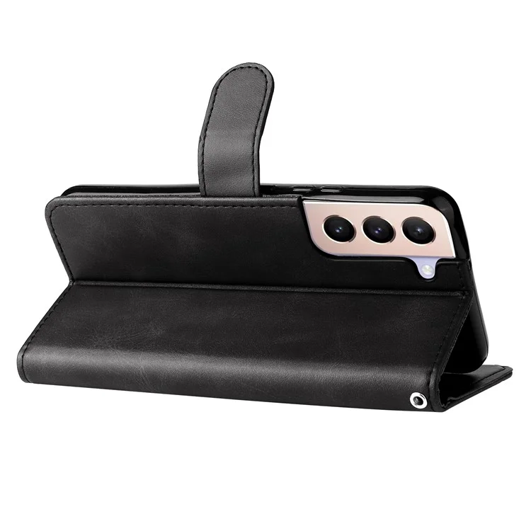 PU Leder Flip Case Reißverschluss Taschen -design Brieftasche Telefonabdeckung Shell Für Samsung Galaxy S22+ 5g - Schwarz