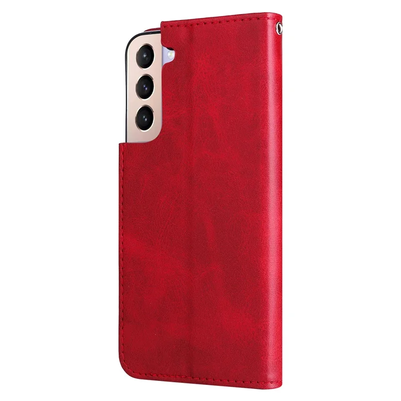 PU Leather Flip Case Zipper Pocket Design Wallet Phone Covering Shell for Samsung Galaxy S22+ 5G - Red