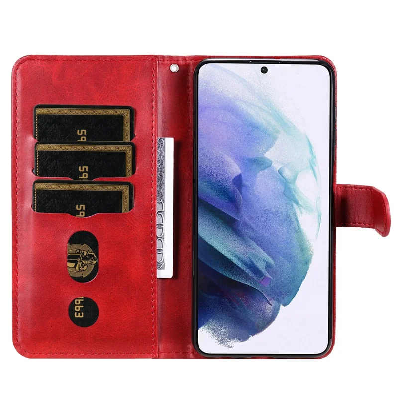 PU Leather Flip Case Zipper Pocket Design Wallet Phone Covering Shell for Samsung Galaxy S22+ 5G - Red