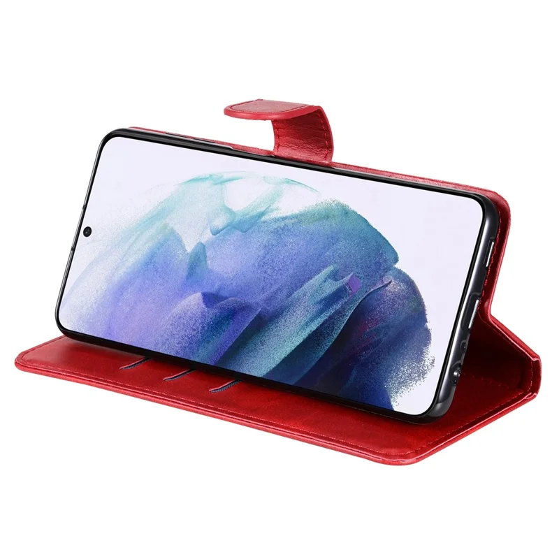 PU Leather Flip Case Zipper Pocket Design Wallet Phone Covering Shell for Samsung Galaxy S22+ 5G - Red