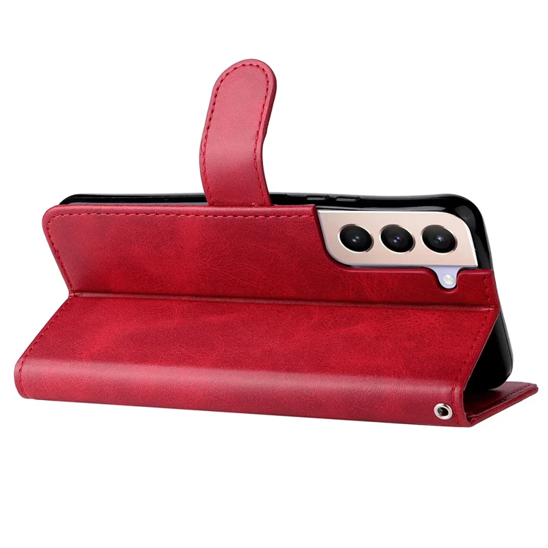 PU Leather Flip Case Zipper Pocket Design Wallet Phone Covering Shell for Samsung Galaxy S22+ 5G - Red