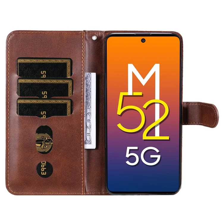 Складной кожаный чехол для телефона с застежкой-молнией, карманом для Samsung Galaxy M52 5G - коричневый