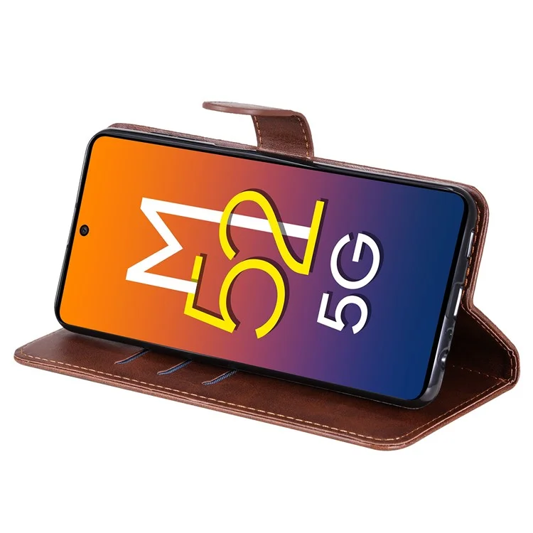 Складной кожаный чехол для телефона с застежкой-молнией, карманом для Samsung Galaxy M52 5G - коричневый