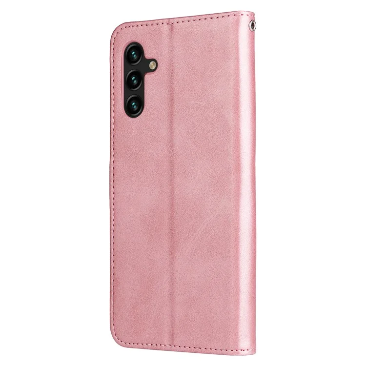 Folio Flip PU Leather Phone Case Zipper Pocket Design Wallet Plain Color Stand Case for Samsung Galaxy A13 5G / A04s 4G (164.7 x 76.7 x 9.1 mm) - Rose Gold