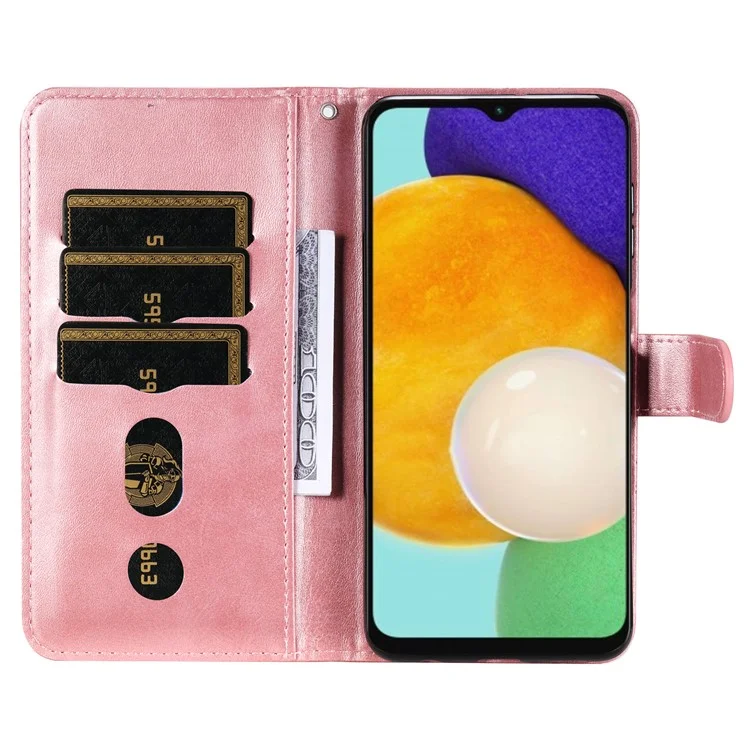 Folio Flip PU Leather Phone Case Zipper Pocket Design Wallet Plain Color Stand Case for Samsung Galaxy A13 5G / A04s 4G (164.7 x 76.7 x 9.1 mm) - Rose Gold