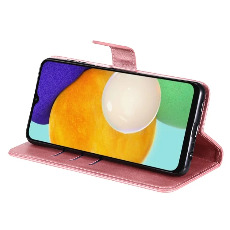 Folio Flip PU Leather Phone Case Zipper Pocket Design Wallet Plain Color Stand Case for Samsung Galaxy A13 5G / A04s 4G (164.7 x 76.7 x 9.1 mm) - Rose Gold