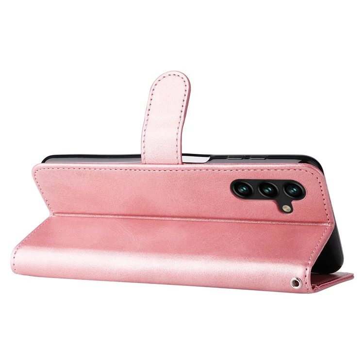 Folio Flip PU Leather Phone Case Zipper Pocket Design Wallet Plain Color Stand Case for Samsung Galaxy A13 5G / A04s 4G (164.7 x 76.7 x 9.1 mm) - Rose Gold