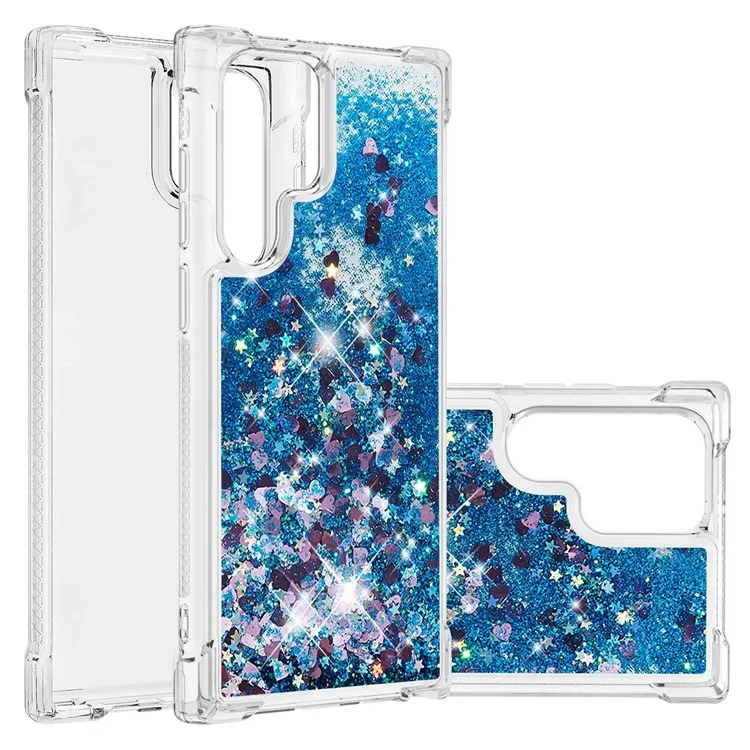 Quicksand TPU Protective Cover Shell Anti-Drop Multiple Color Choices Phone Case for Samsung Galaxy S22 Ultra 5G - Azul/Corazón