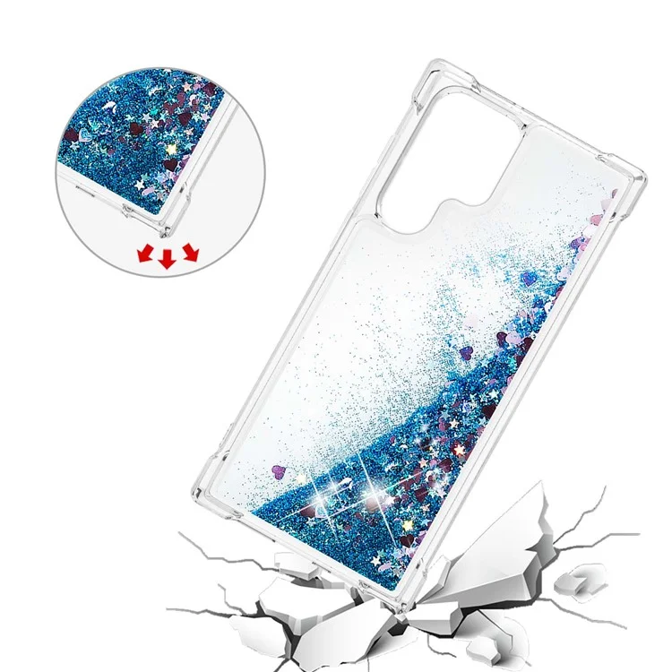 Quicksand TPU Protective Cover Shell Anti-Drop Multiple Color Choices Phone Case for Samsung Galaxy S22 Ultra 5G - Azul/Corazón