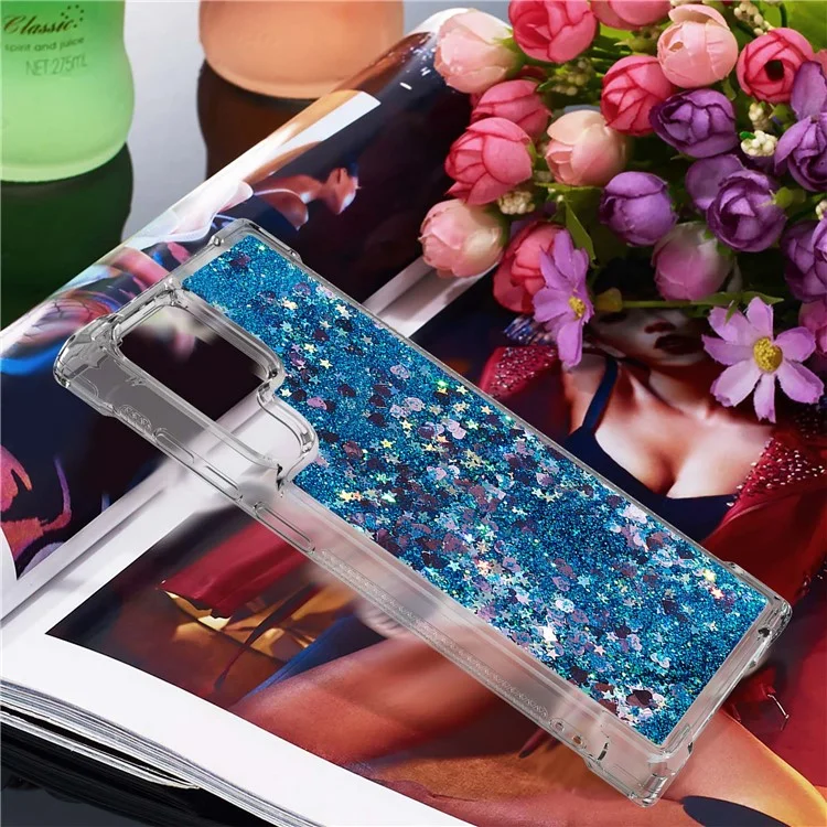 Quicksand TPU Protective Cover Shell Anti-Drop Multiple Color Choices Phone Case for Samsung Galaxy S22 Ultra 5G - Azul/Corazón