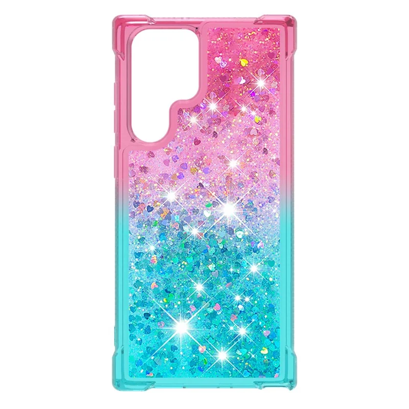 Gradient Quicksand Series Liquid Flowing Sparkle Scratch-resistant Soft TPU Phone Cover for Samsung Galaxy S22 Ultra 5G - Pink/Sky Blue