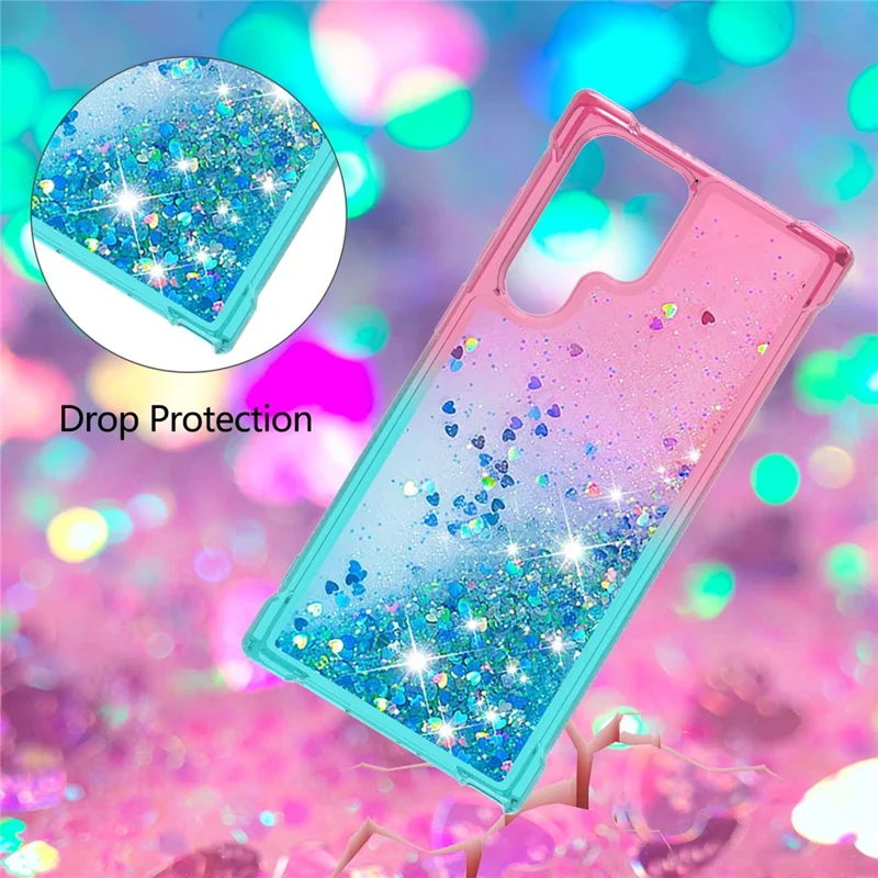 Gradient Quicksand Series Liquid Flowing Sparkle Scratch-resistant Soft TPU Phone Cover for Samsung Galaxy S22 Ultra 5G - Pink/Sky Blue
