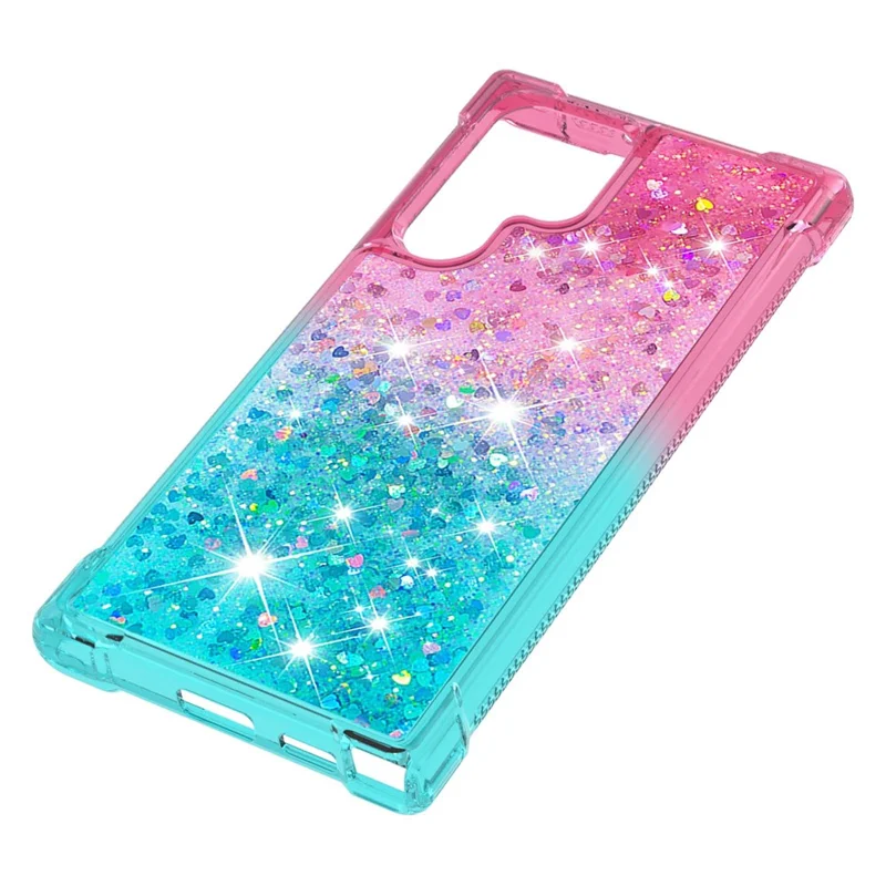 Gradient Quicksand Series Liquid Flowing Sparkle Scratch-resistant Soft TPU Phone Cover for Samsung Galaxy S22 Ultra 5G - Pink/Sky Blue
