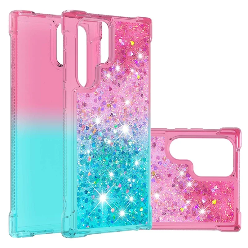 Gradient Quicksand Series Liquid Flowing Sparkle Scratch-resistant Soft TPU Phone Cover for Samsung Galaxy S22 Ultra 5G - Pink/Sky Blue