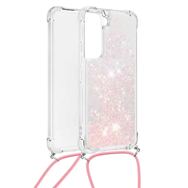Quicksand Series Glitter Flowing Liquid Floating Soft TPU Stylish Well-protected Phone Case for Samsung Galaxy S22+ 5G - Silver Pink Stars