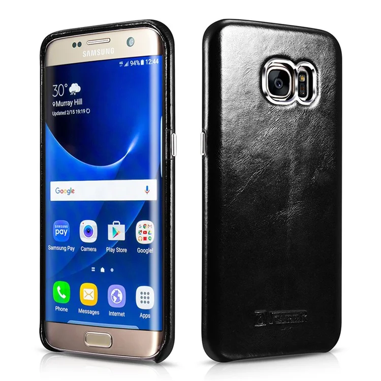ICARER Vintage Genuine Leather Coated Hard Case for Samsung Galaxy S7 edge G935 - Black