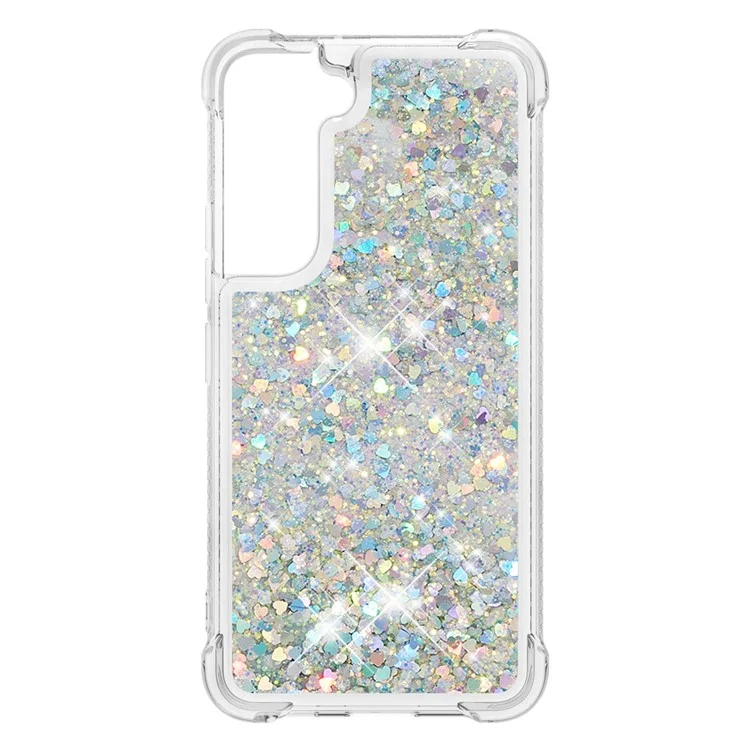 Custodia morbida in TPU chiara con glitter mobili e cuori d'argento per Samsung Galaxy S22+ 5G