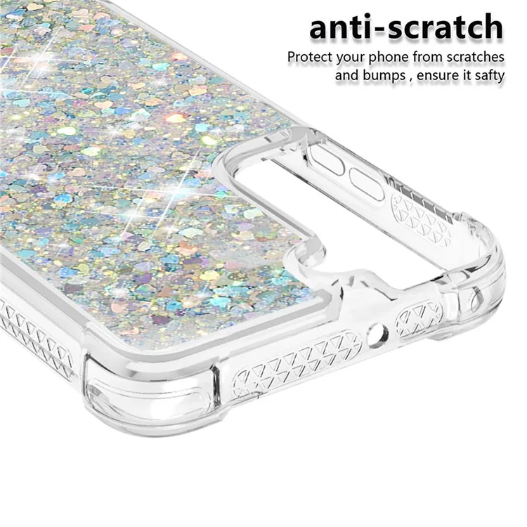 Custodia morbida in TPU chiara con glitter mobili e cuori d'argento per Samsung Galaxy S22+ 5G